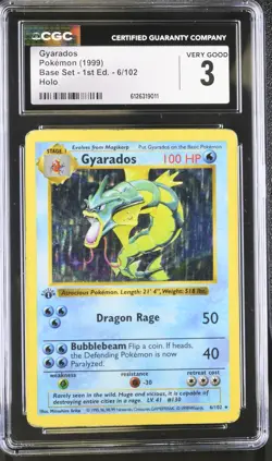 CGC 3 Gyarados 1999 Base Set 1st Edition Shadowless 6/102 Holo Pokemon Card - Image 1