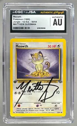 Matthew Sussman 2000 Pokemon Gym Challenge 1st Meowth VA on Card Auto CGC AUTH - Image 1