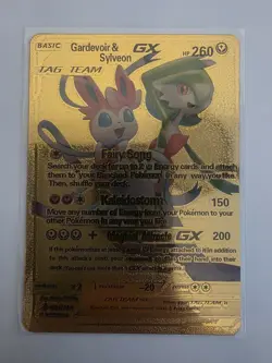 Pokemon Gardevoir & Sylveon GX Tag Team 260hp Gold Foil Fan Art Collector Card - Image 1