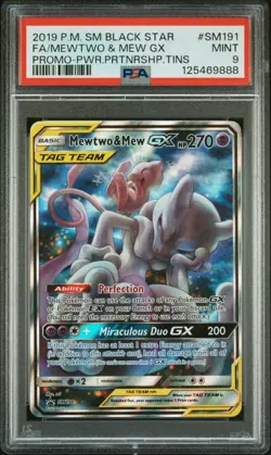 POKEMON 2019 FA/MEWTWO & MEW GX PWR.PRTNRS.TINS SM BLACK STAR PROMO #SM191 PSA 9 - Image 1