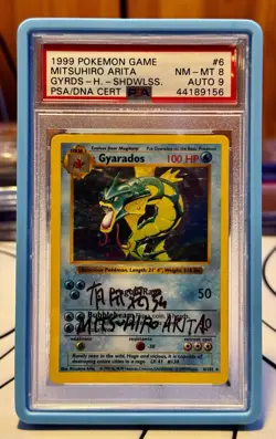 1999 POKEMON SHADOWLESS GYARADOS HOLO MITSUHIRO ARITA AUTOGRAPH PSA 8 / AUTO 9 - Image 1