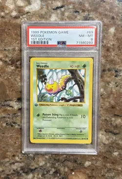Weedle 1st Edition Shadowless Pokemon Base Set 69/102 PSA 8 1999 Mint - Image 1