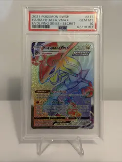 Pokemon TCG Evolving Skies Rayquaza VMAX Rainbow Secret Rare Card 217/203 PSA 10 - Image 1