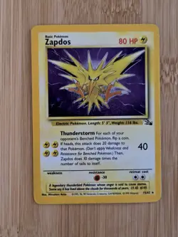 Zapdos 15/62 HOLO Fossil Set Rare Pokemon Card WOTC 1999 MP - Image 1