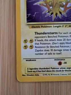Zapdos 15/62 HOLO Fossil Set Rare Pokemon Card WOTC 1999 MP - Image 5