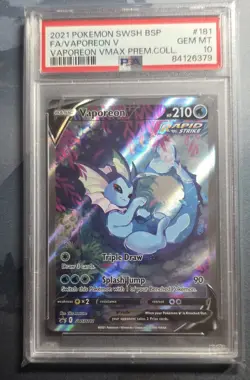 2021 POKEMON SWSH BLACK STAR PROMO SWSH181 FULL ART VAPOREON V PSA 10 - Image 1
