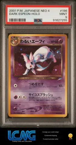 2001 Pokemon TCG Card Japanese Neo 4 #196 Dark Espeon Holo PSA 9 - Image 1