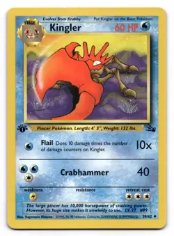 Kingler LP 38/62 1st Edition Fossil Pokemon TCG Regular - Image 1