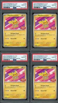 Lot (4) Pokemon SV-P Pikachu's Indonesian Journey Pikachu Berkemeja Batik PSA 10 - Image 1