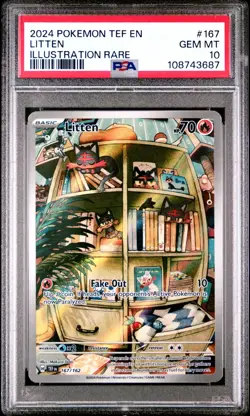 POKEMON 2024 LITTEN ILLUSTRATION RARE TEMPORAL FORCES #167 PSA 10 - Image 1