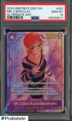 2024 One Piece EB01 Alternate Art #061 MR. 2 Bon Clay PSA 10 GEM MINT - Image 1