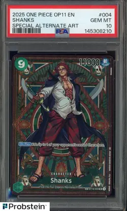 2025 One Piece OP11 EN #004 Shanks Special Alternate Art PSA 10 GEM MINT - Image 1