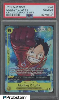 2024 One Piece OP07 Alternate Art #109 Monkey D Luffy PSA 10 GEM MINT - Image 1