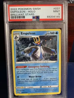 2022 Empoleon 037/172 Holo Rare Brilliant Stars Pokemon Card PSA MINT 9 - Image 1