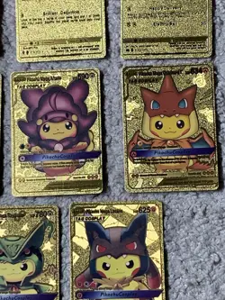 Set of 15 Pikachu & Complete 7 Card Cosplay Set Gold Foil Fan Art Cards NM!!! - Image 5