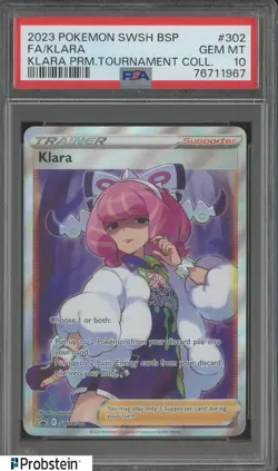 2023 Pokemon SWSH BSP Premium Tournament Collection #302 FA/ Klara PSA 10 - Image 1