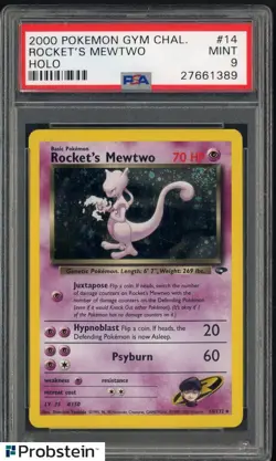 2000 Pokemon Gym Challenge #14 Rocket's Mewtwo Holo With Swirl PSA 9 - Image 1