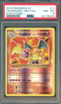 2016 Pokemon XY Evolutions #11 Charizard Reverse Foil PSA 8 NM-MT - Image 1