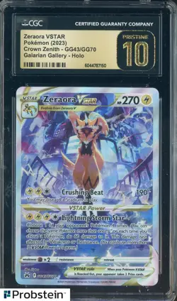 2023 Pokemon Crown Zenith Galarian Gallery #GG43 Zeraora VSTAR CGC 10 PRISTINE - Image 1