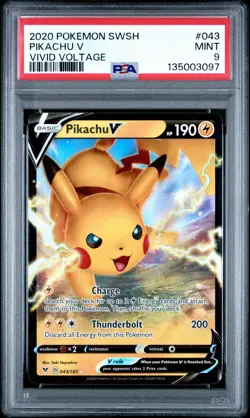 2020 POKEMON SWORD & SHIELD VIVID VOLTAGE #043 PIKACHU V PSA 9 - Image 1