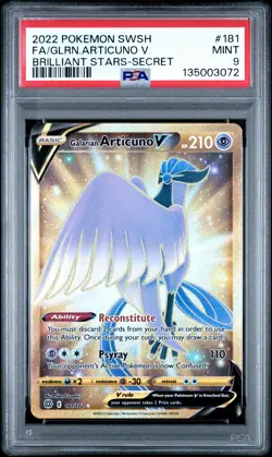 PSA 9 Galarian Articuno Secret Pokemon SWSH Brilliant Stars #181 - Image 1