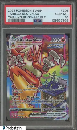 2021 Pokemon SWSH Chilling Reign Secret #201 FA/ Blaziken VMAX PSA 10 GEM MINT - Image 1