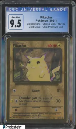 2021 Pokemon Celebrations Classic Gold Metal UPC #58 Pikachu CGC 9.5 - Image 1