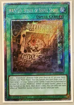 Yugioh! 1x WANTED: Seeker of Sinful Spoils RA03-EN074 Platinum Secret Rare NM - Image 1