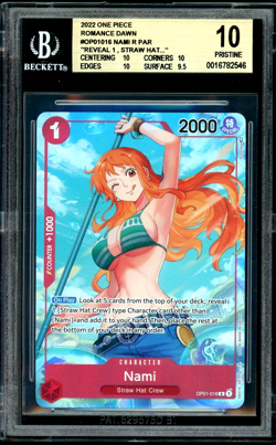 One Piece 2022 Nami R PAR/"reveal 1 , Straw Hat..." Romance Dawn #016 BGS 10 - Image 1