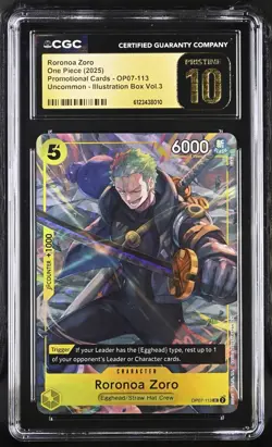 CGC 10 Pristine Roronoa Zoro OP07-113 Illustration Box Vol. 3 Promo One Piece B - Image 1