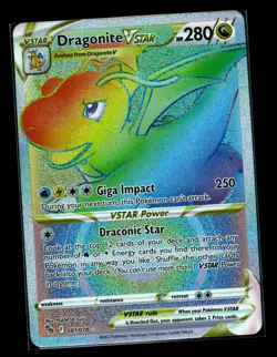 Pokemon Dragonite VSTAR Secret Rare Rainbow Holo Full Art Card 081/078 GO NM - Image 1