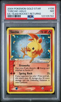 2004 POKEMON EX TEAM ROCKET RETURNS GOLD STAR #108 TORCHIC-HOLO PSA 7 - Image 1