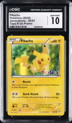2016 POKEMON GENERATIONS TOYS R US PROMO - HOLO #26 PIKACHU CGC 10 GEM MINT - Image 1