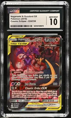 Pokemon Naganadel & Guzzlord GX 2019 Cosmic Eclipse 224/236 Ultra Rare CGC 10 - Image 1