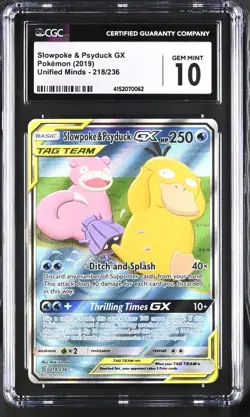 Pokemon Slowpoke & Psyduck GX 2019 Unified Minds 218/236 Ultra Rare Holo CGC 10 - Image 1