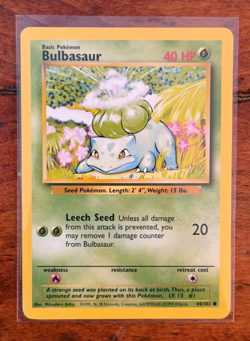 1999 Pokemon Bulbasaur 44/102 Base Set Regular Common TCG - LP - Image 1