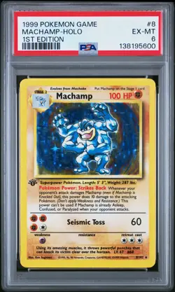 1999 POKEMON GAME 1ST ED #8 MACHAMP-HOLO PSA 6 - Image 1