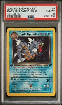 2000 POKEMON ROCKET 1ST ED #8 DARK GYARADOS-HOLO PSA 8 - Image 1