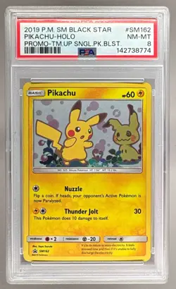 142738774 Pikachu 2019 Pokemon Sun Moon Team Up Promo #SM162 PSA 8 - Image 1