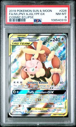 Pokemon Mega Lopunny & Jigglypuff GX Cosmic Eclipse Full Alt Art #226 PSA 8 - Image 1