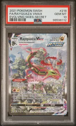 Pokemon Rayquaza VMAX Evolving Skies Secret Rare Full Alt Art #218 PSA 10 - Image 1