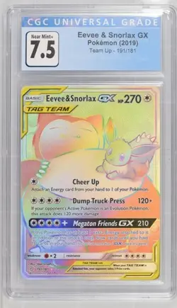 Pokemon Eevee & Snorlax GX 2019 Team Up #191/181 Rainbow Rare Holo CGC 7.5 - Image 1