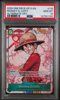 2025 ONE PIECE MONKEY D LUFFY OP13 118 CARRYING ON HIS WILL SEC ALT ART PSA 10 - Image 1