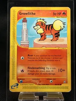 Growlithe 80/147 Common Non Holo Aquapolis Pokemon Card MP - Image 1