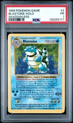 POKEMON GAME BLASTOISE 1999 SHADOWLESS #2 HOLO PSA 1 - Image 1