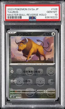 2023 POKEMON JPN SV2A-POKEMON 151 MASTER BALL REVERSE HOLO #128 TAUROS PSA 10 - Image 1