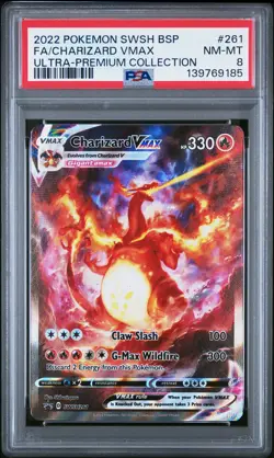 2022 POKEMON SWSH BLACK STAR PROMO #261 FULL ART/CHARIZARD VMAX PSA 8 - Image 1