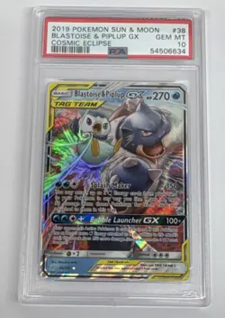 Pokemon Blastoise & Piplup GX Full Art Holo Cosmic Eclipse 38/236 PSA 10 - Image 1