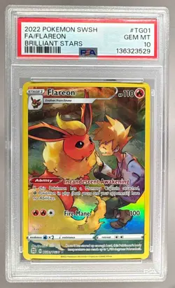 136323529 Flareon 2022 Pokemon Sword & Shield Brilliant Stars #TG01 PSA 10 - Image 1