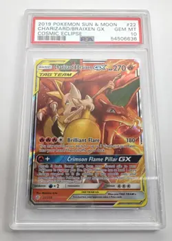 Pokemon Charizard & Braixen GX TAG TEAM Holo Cosmic Eclipse 22/236 PSA 10 - Image 1